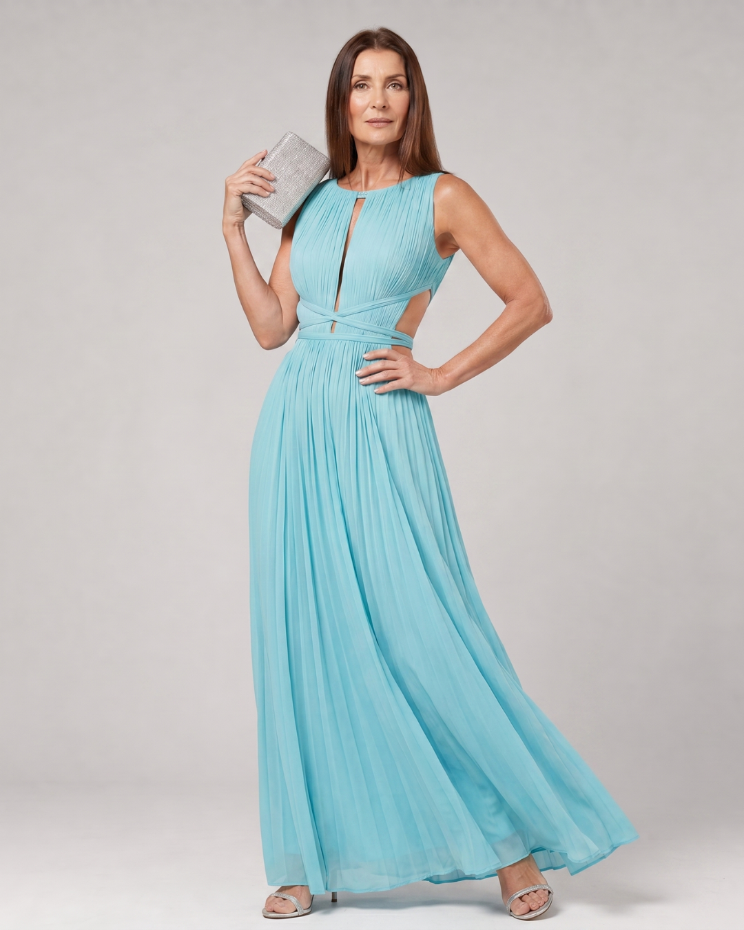 Women's Pleated Wedding Guest Maxi Dress
