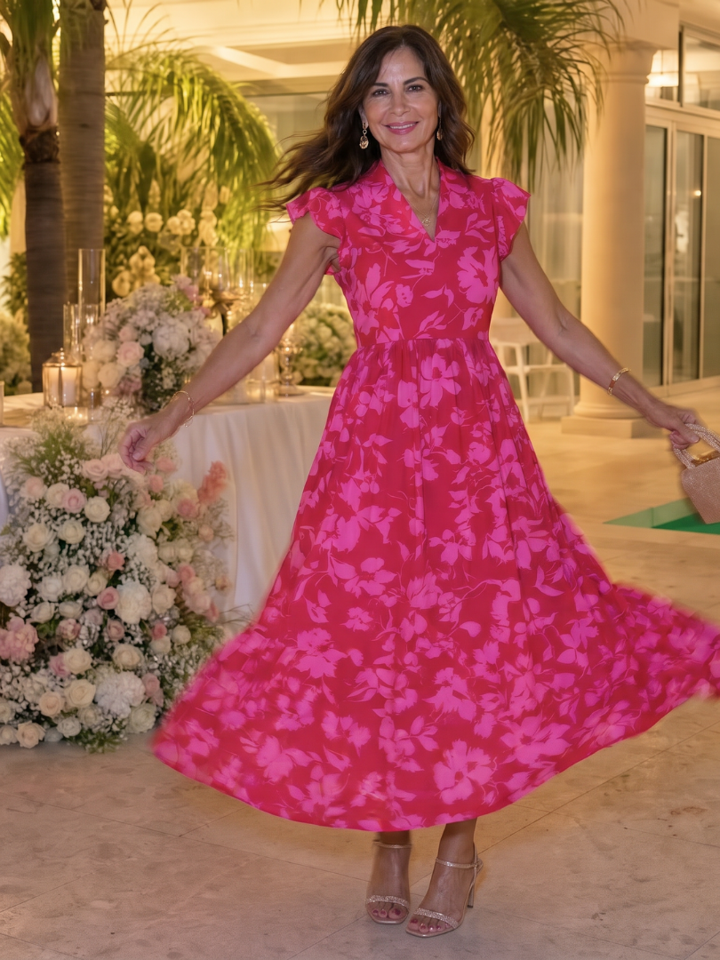 Women's V Neck Wedding Guest Midi Dress