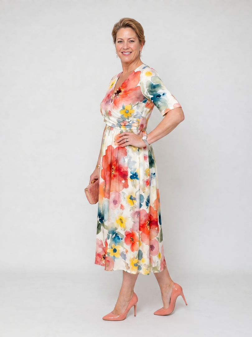 Women's V Neck Midi Dress
