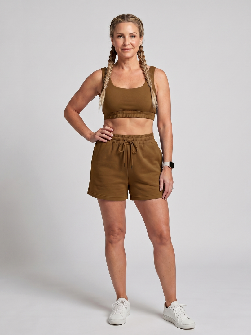 Women's Scoop Neck Sleeveless Summer Short Set – Brown