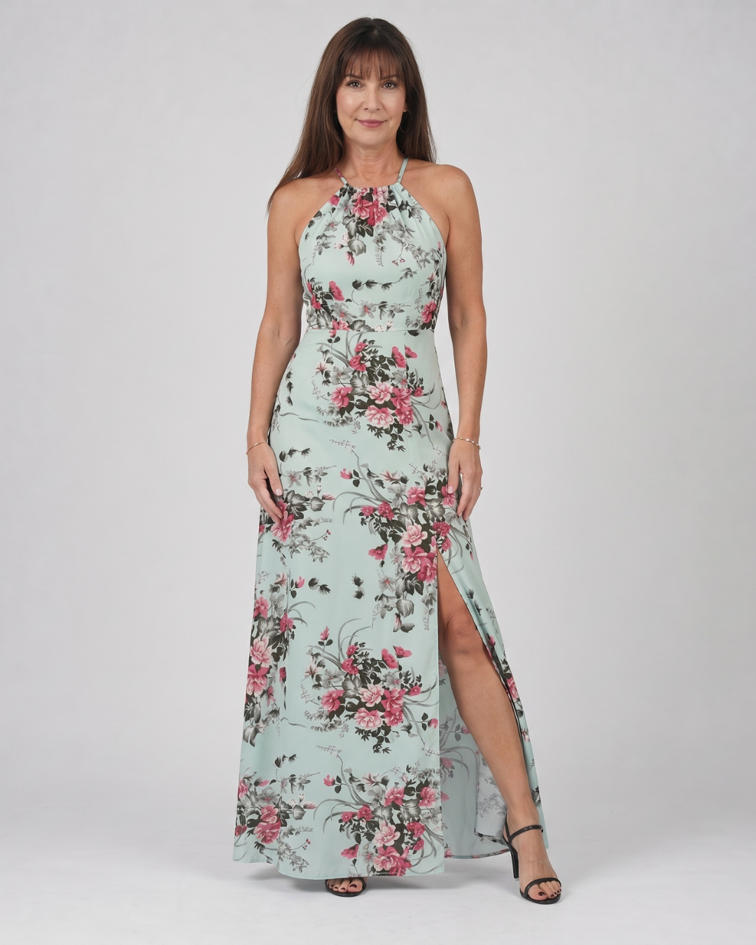 Women's Halter Wedding Guest Midi Dress – Floral