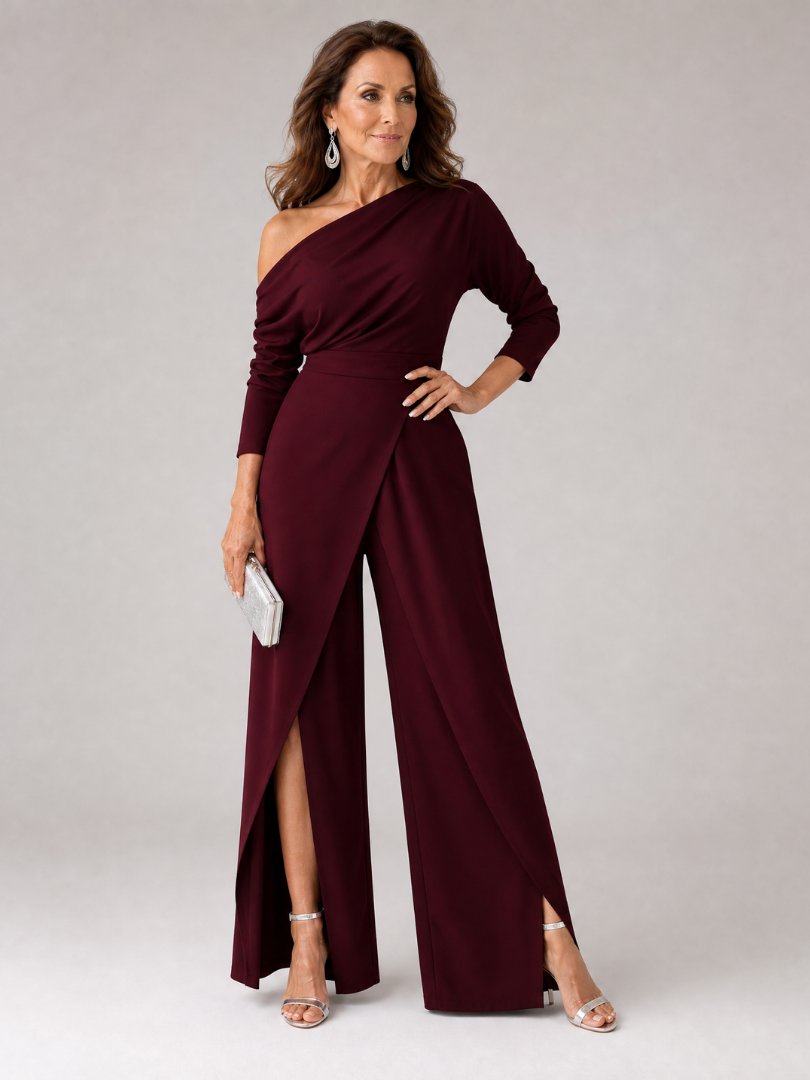 Women's One Shoulder Cocktail Jumpsuit – Red