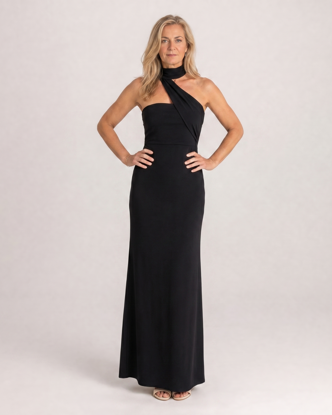 Women's One Shoulder Wedding Guest Maxi Dress – Black