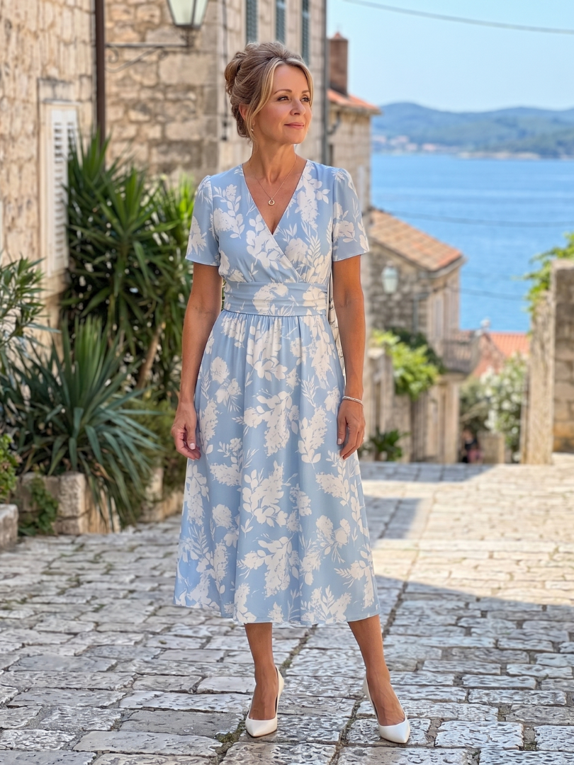 Women's V Neck Midi Dress