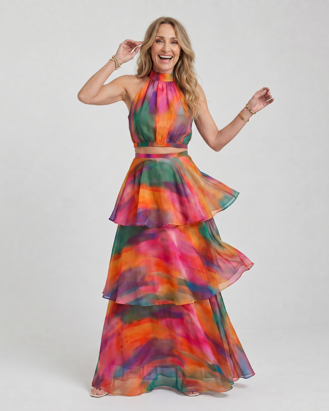Women's Halter Wedding Guest Maxi Dress – Multicolor