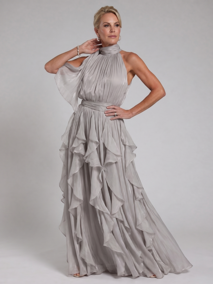 Women's Halter Cocktail Maxi Dress – Gray