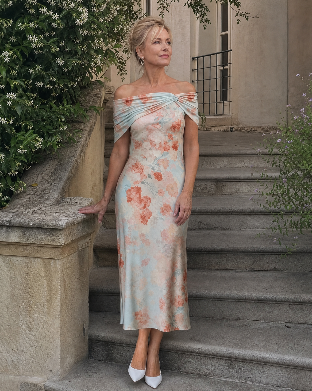 Women's Off Shoulder Wedding Guest Midi Dress
