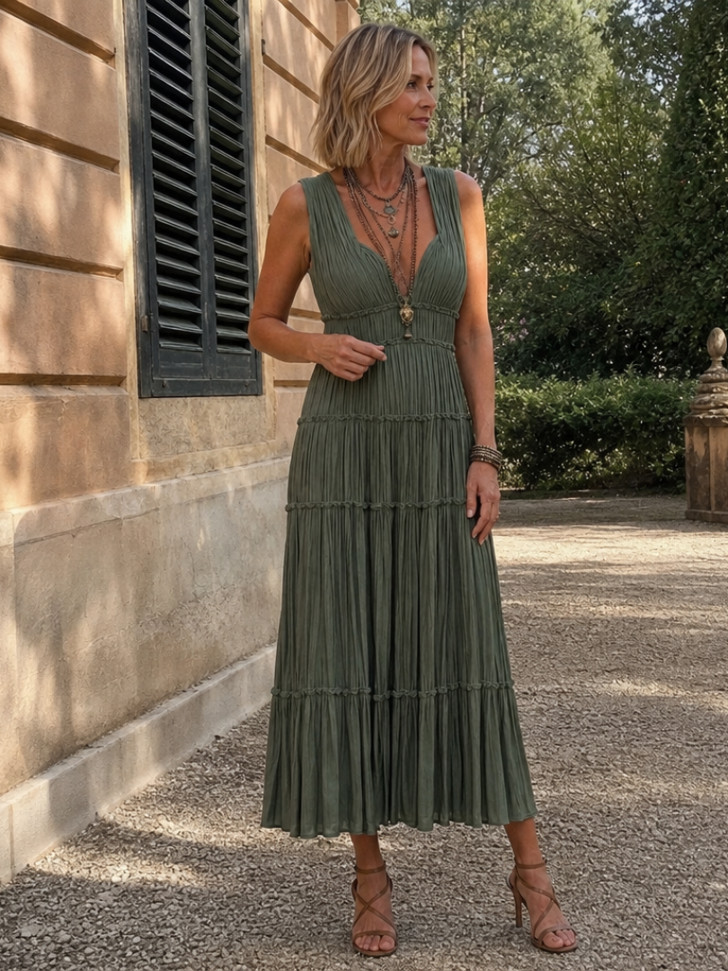 Women's V Neck Midi Dress