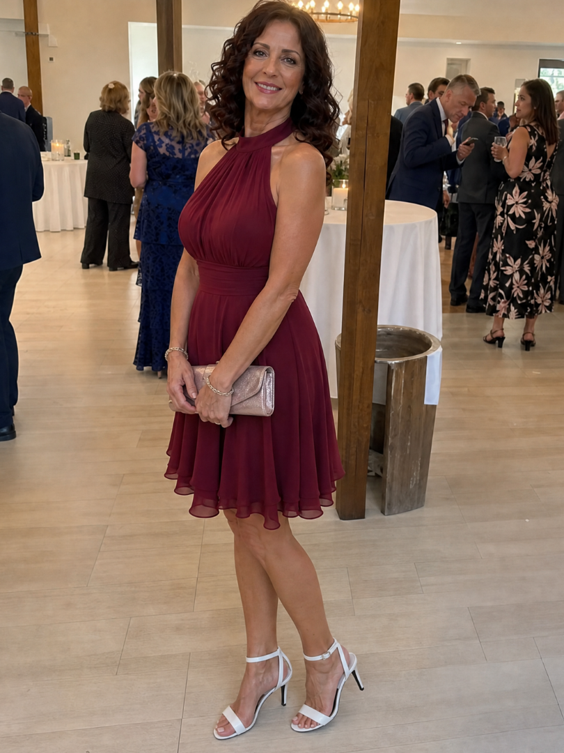 Women's Halter Wedding Guest Knee Length Dress