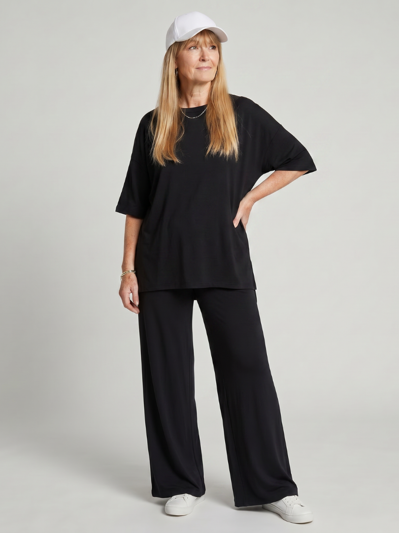 Women's Short Sleeve Summer Short Set – Black