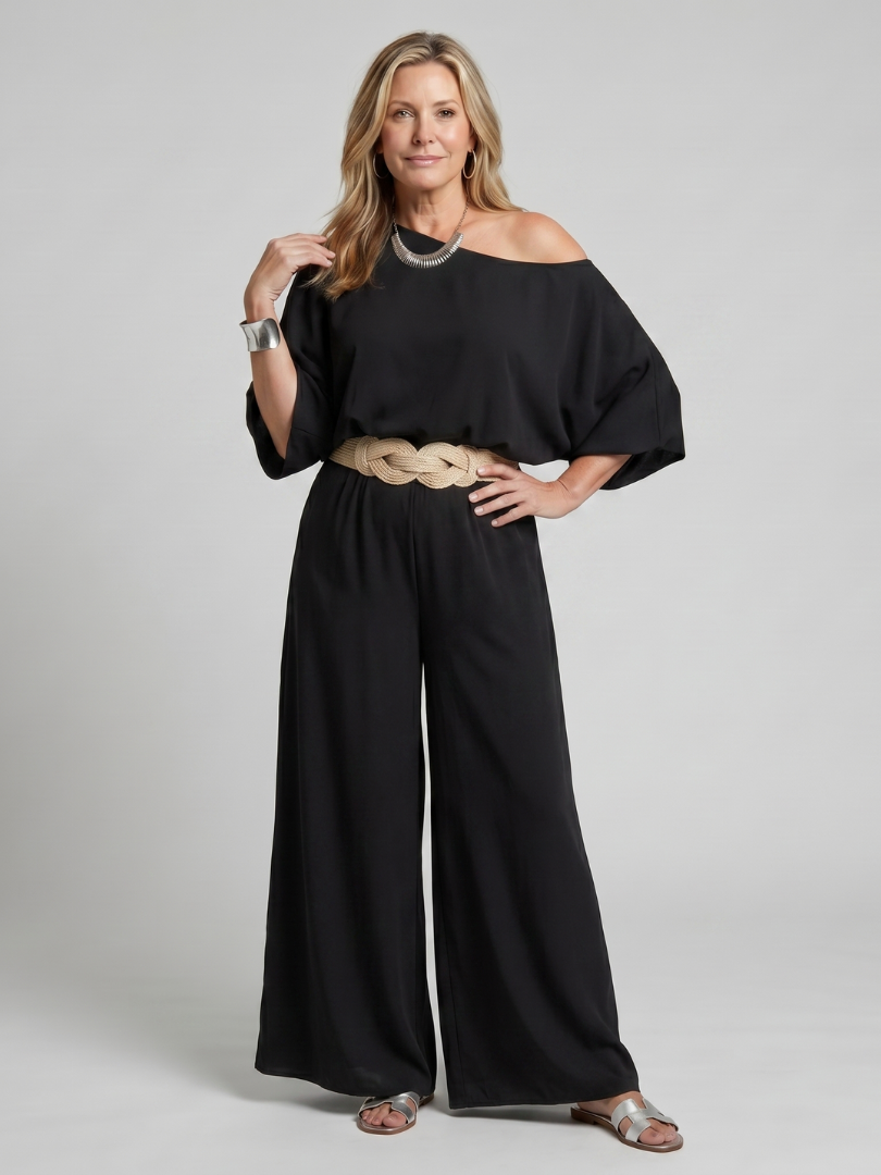 Women's One Shoulder Summer Pants Set – Black