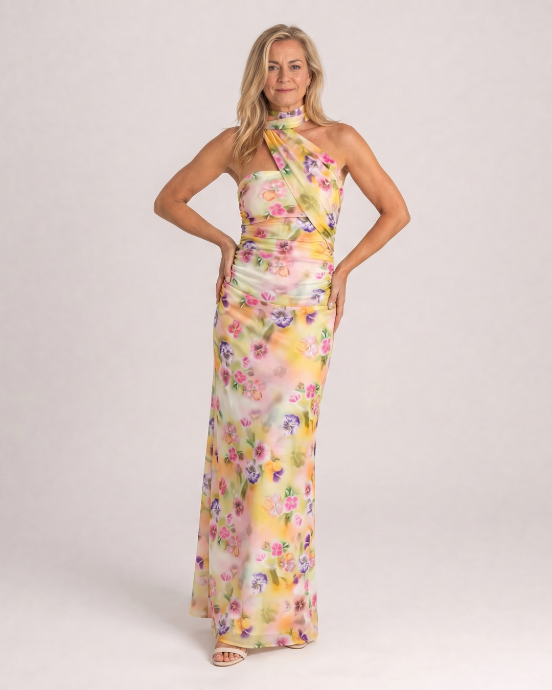 Women's One Shoulder Wedding Guest Maxi Dress – Multicolor