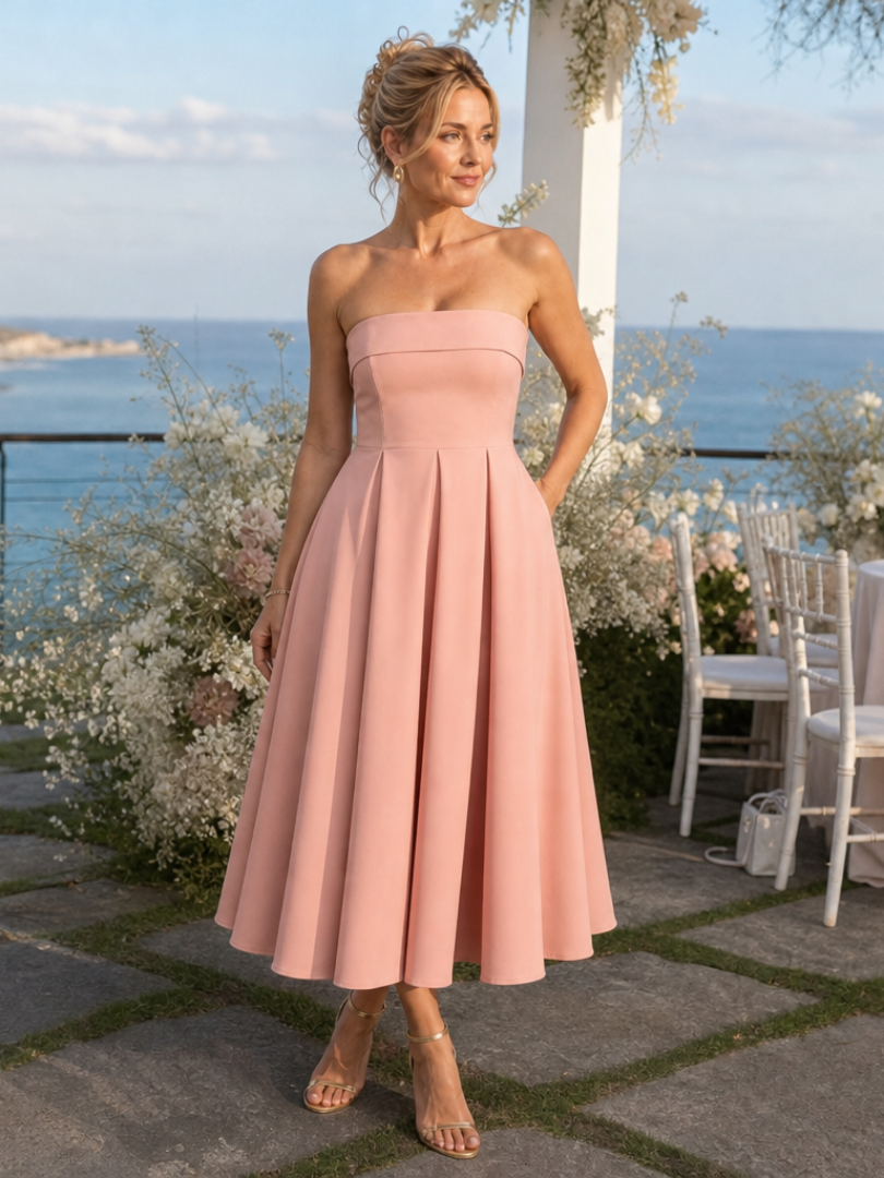 Women's Strapless Formal Midi Dress