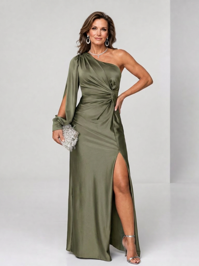 Women's One Shoulder Cocktail Maxi Dress – Green