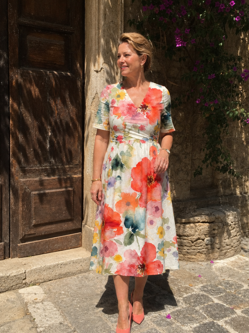 Women's V Neck Midi Dress