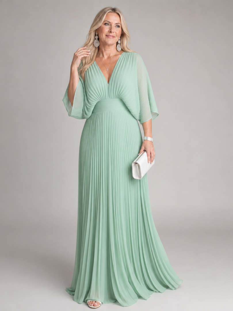 Women's V Neck Formal Maxi Dress – Green