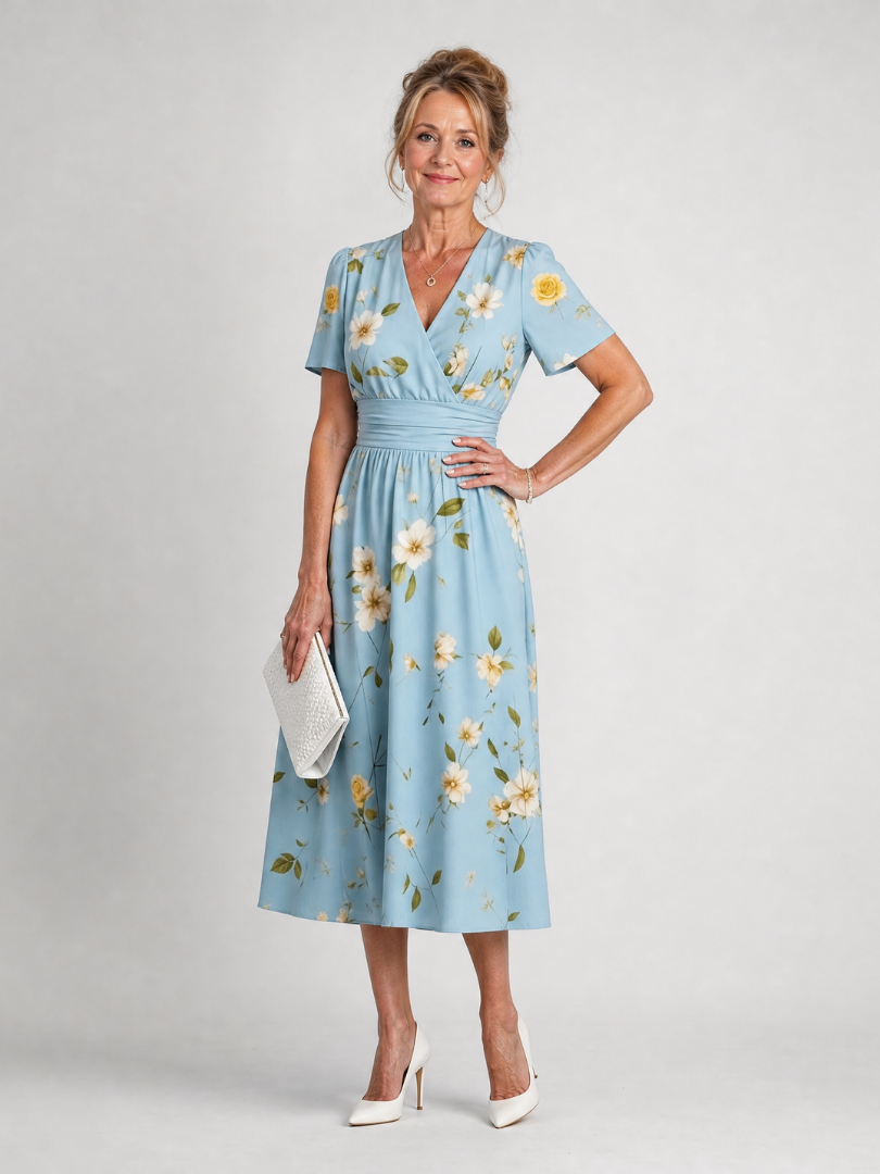 Women's V Neck Midi Dress – Floral