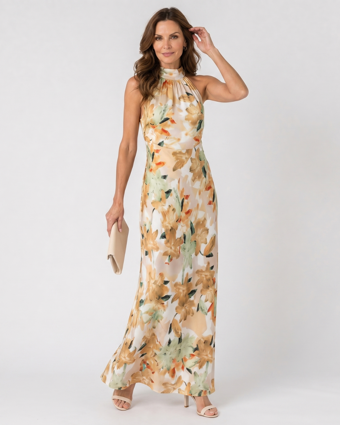 Women's Halter Wedding Guest Midi Dress – Floral