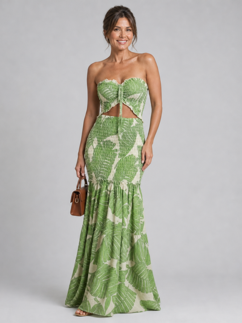 Women's Strapless Maxi Dress – Green