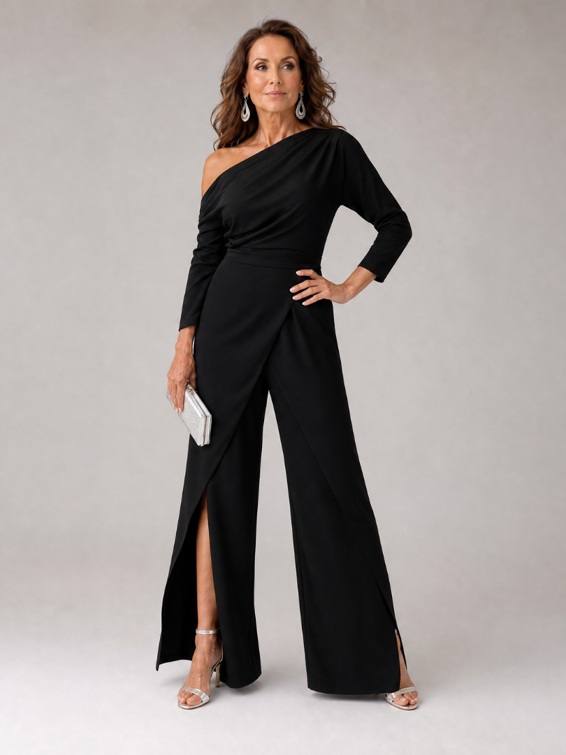 Women's One Shoulder Cocktail Jumpsuit – Black