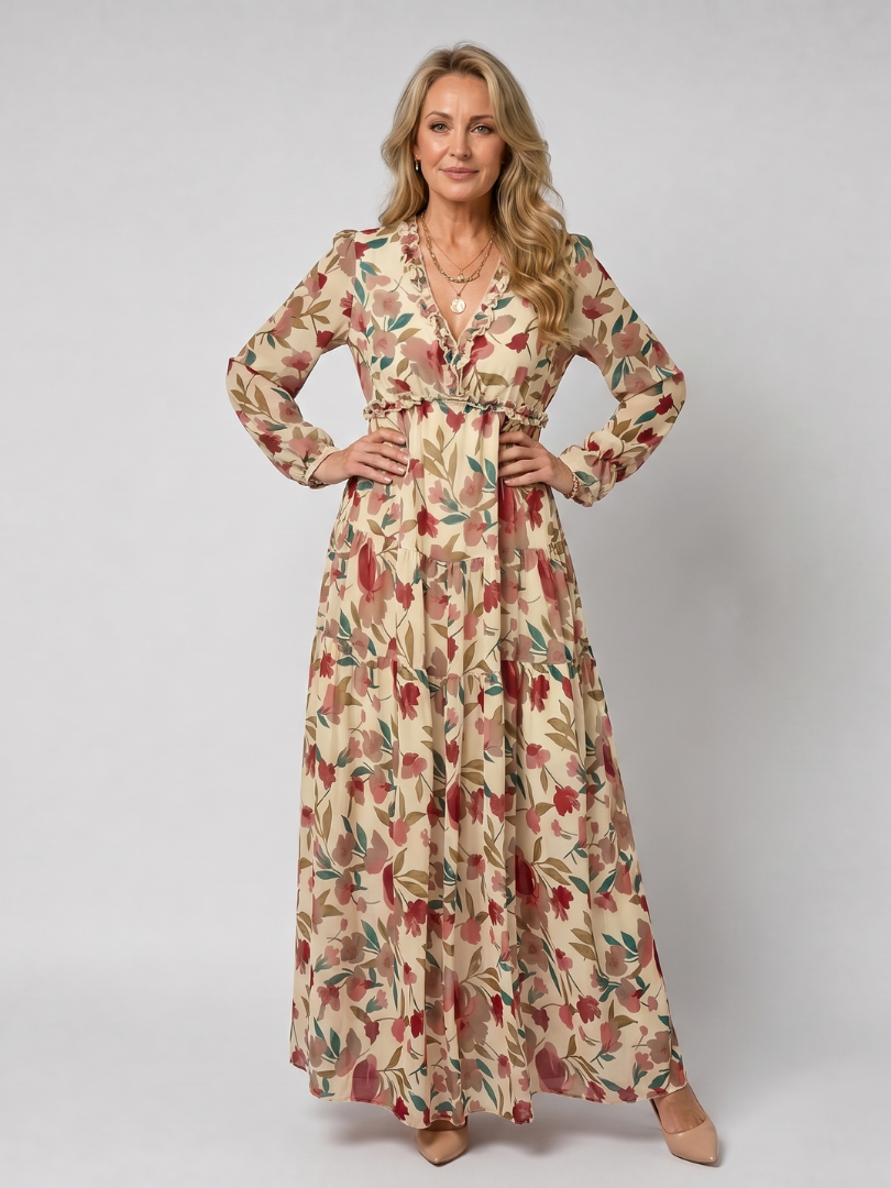Women's Tiered Maxi Dress – Beige