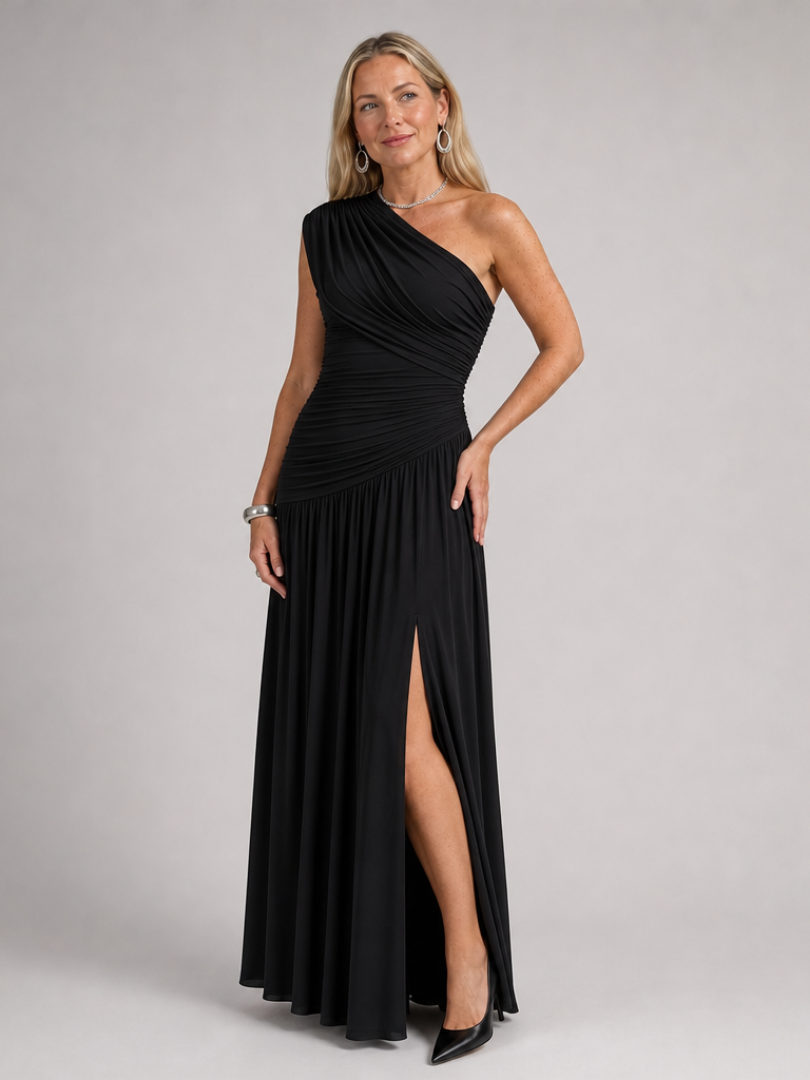 Women's One Shoulder Formal Maxi Dress – Black