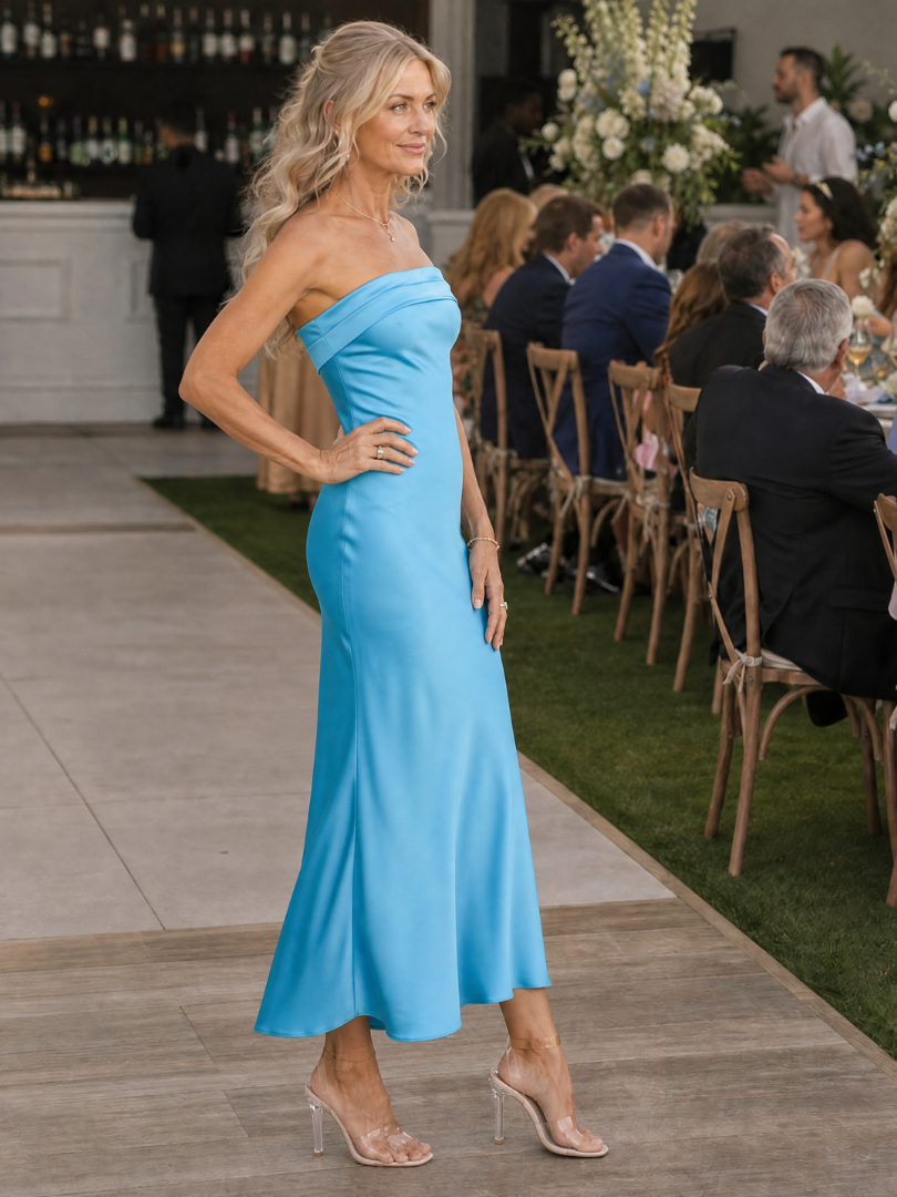 Women's Strapless Wedding Guest Midi Dress