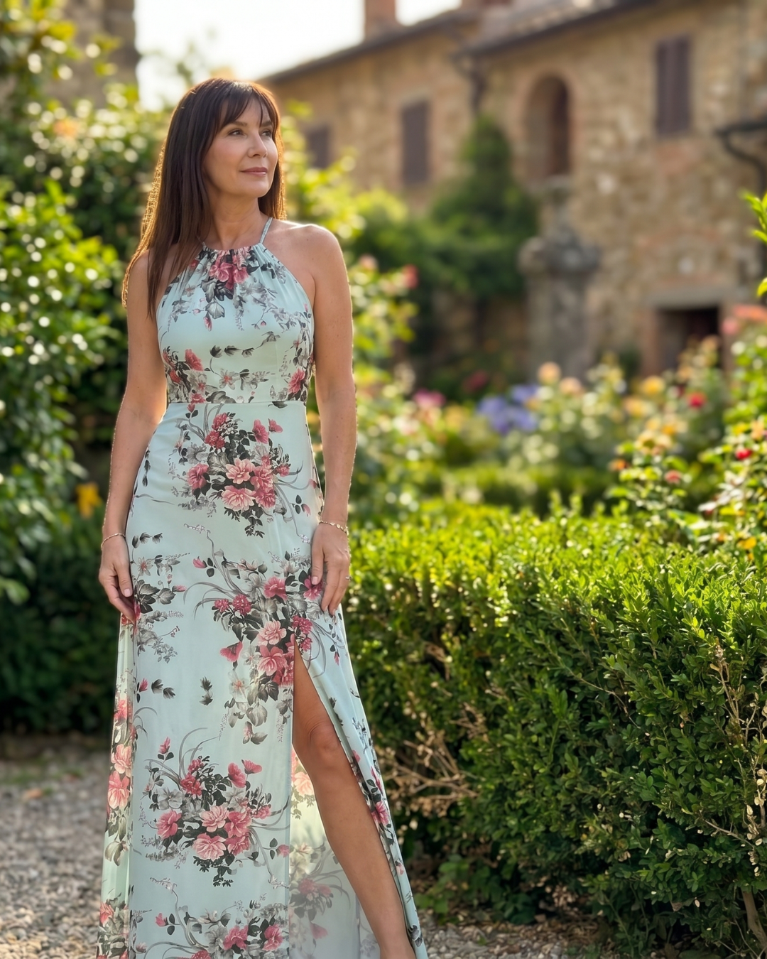 Women's Halter Wedding Guest Midi Dress