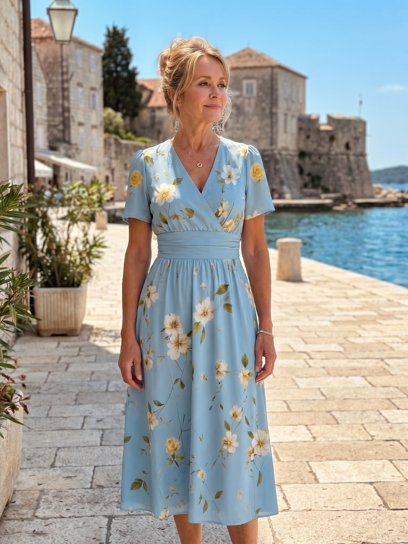 Women's V Neck Midi Dress