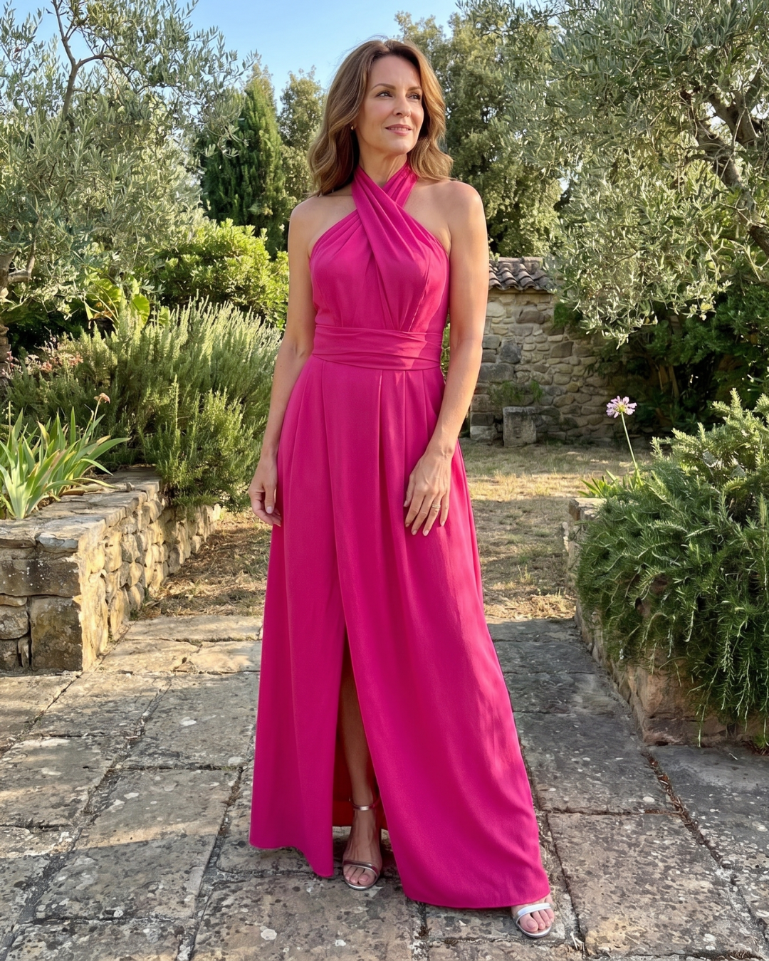 Women's Halter Wedding Guest Midi Dress