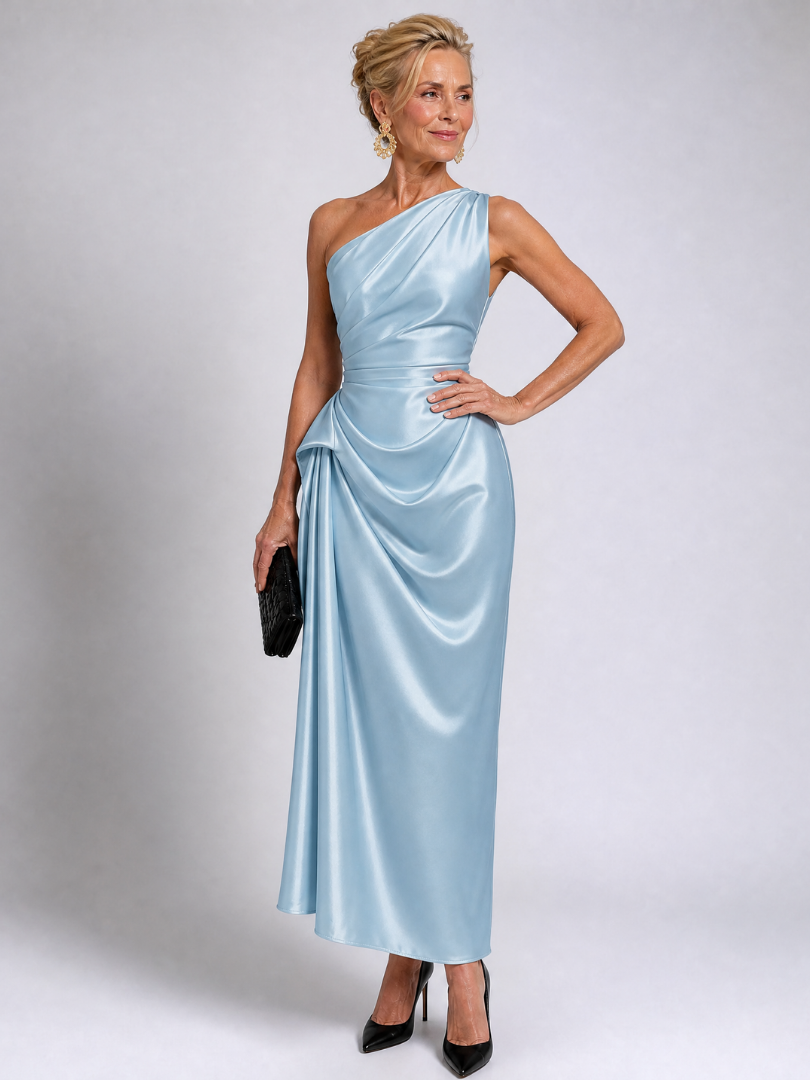 Women's One Shoulder Cocktail Midi Dress – Blue
