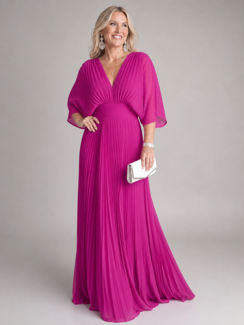 Women's V Neck Formal Maxi Dress – Pink