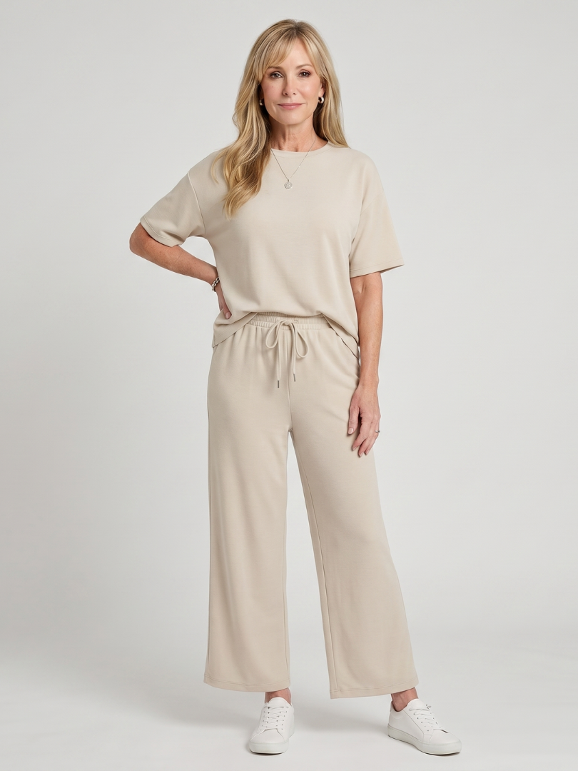 Women's Short Sleeve Summer Short Set – Beige