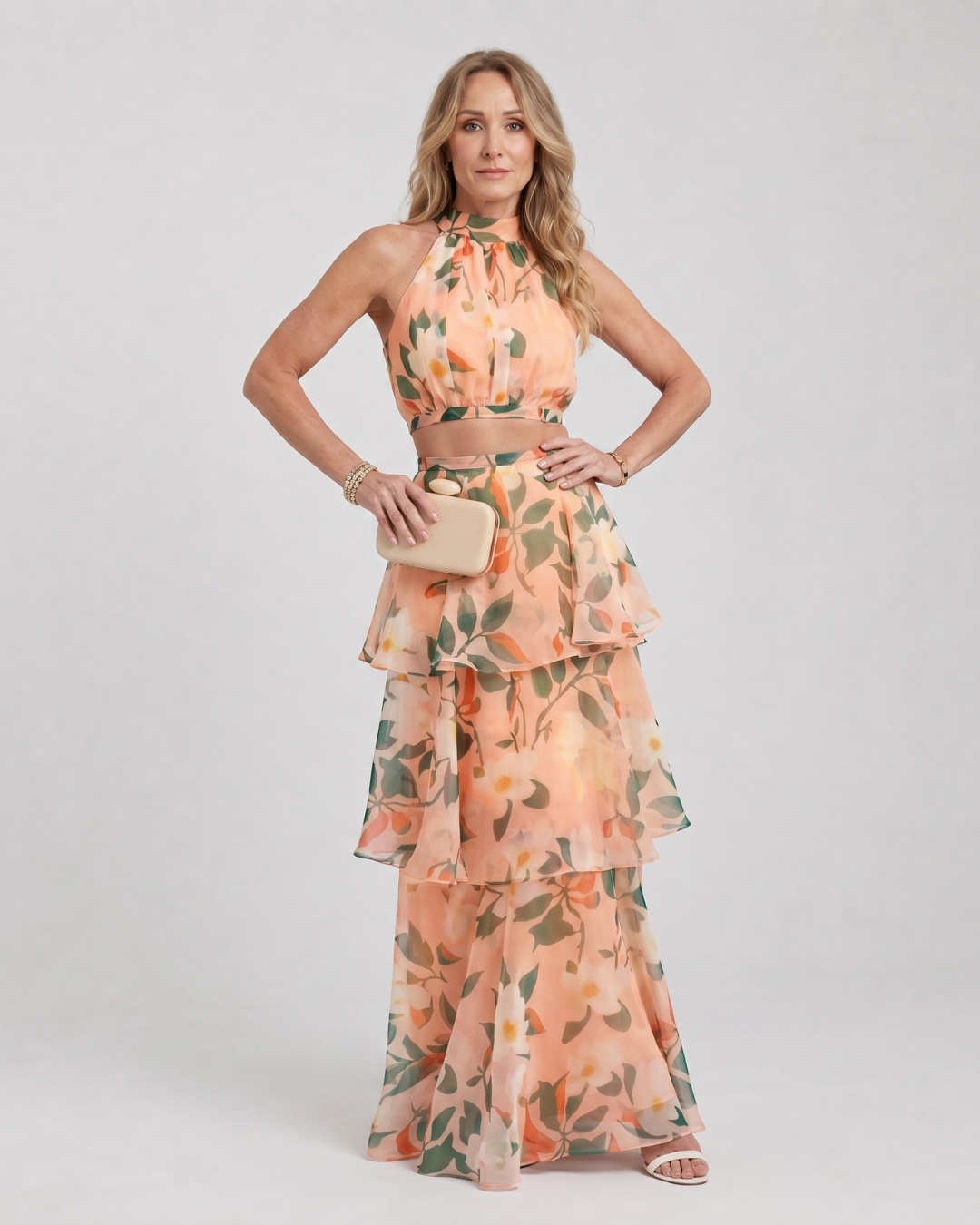 Women's Halter Wedding Guest Maxi Dress – Beige