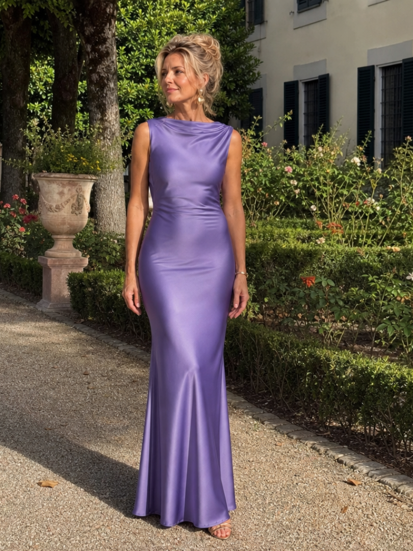 Women's Boat Neck Formal Maxi Dress