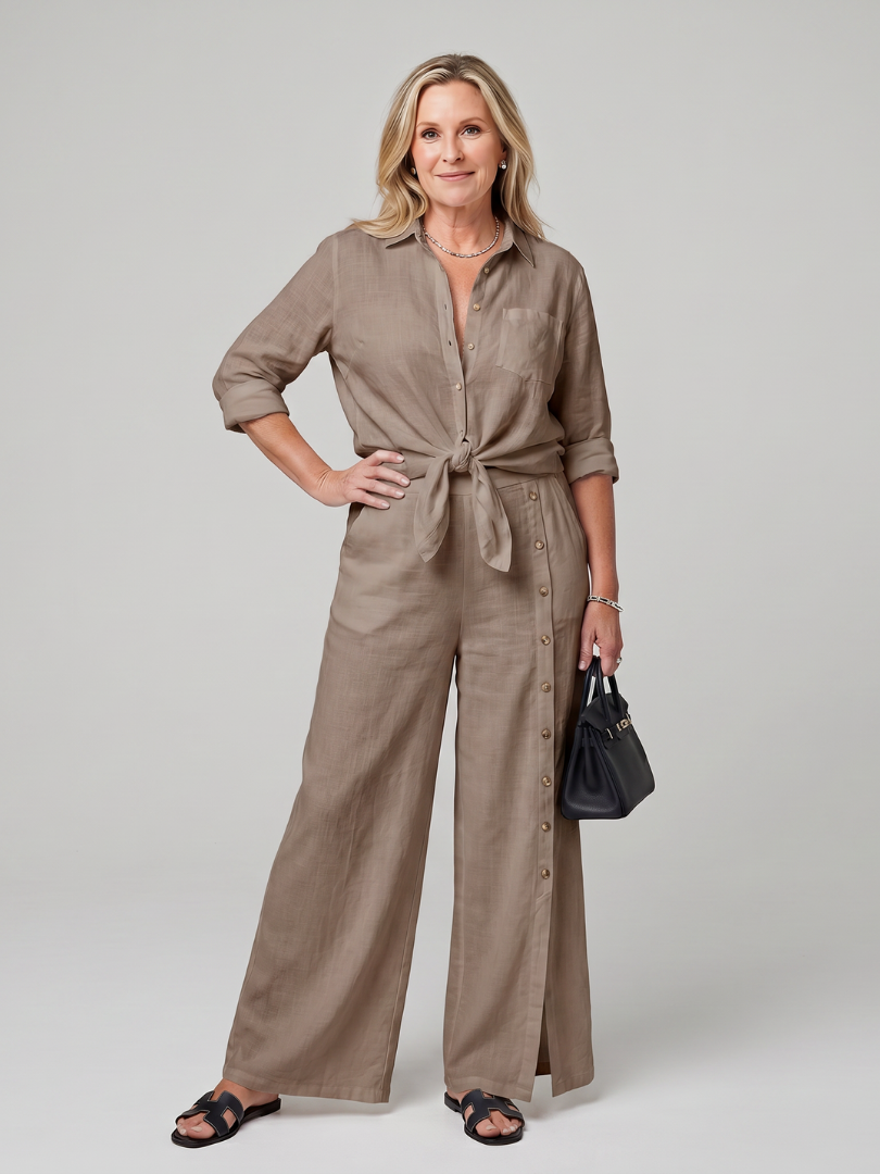 Women's Long Sleeve Summer Pants Set – Brown