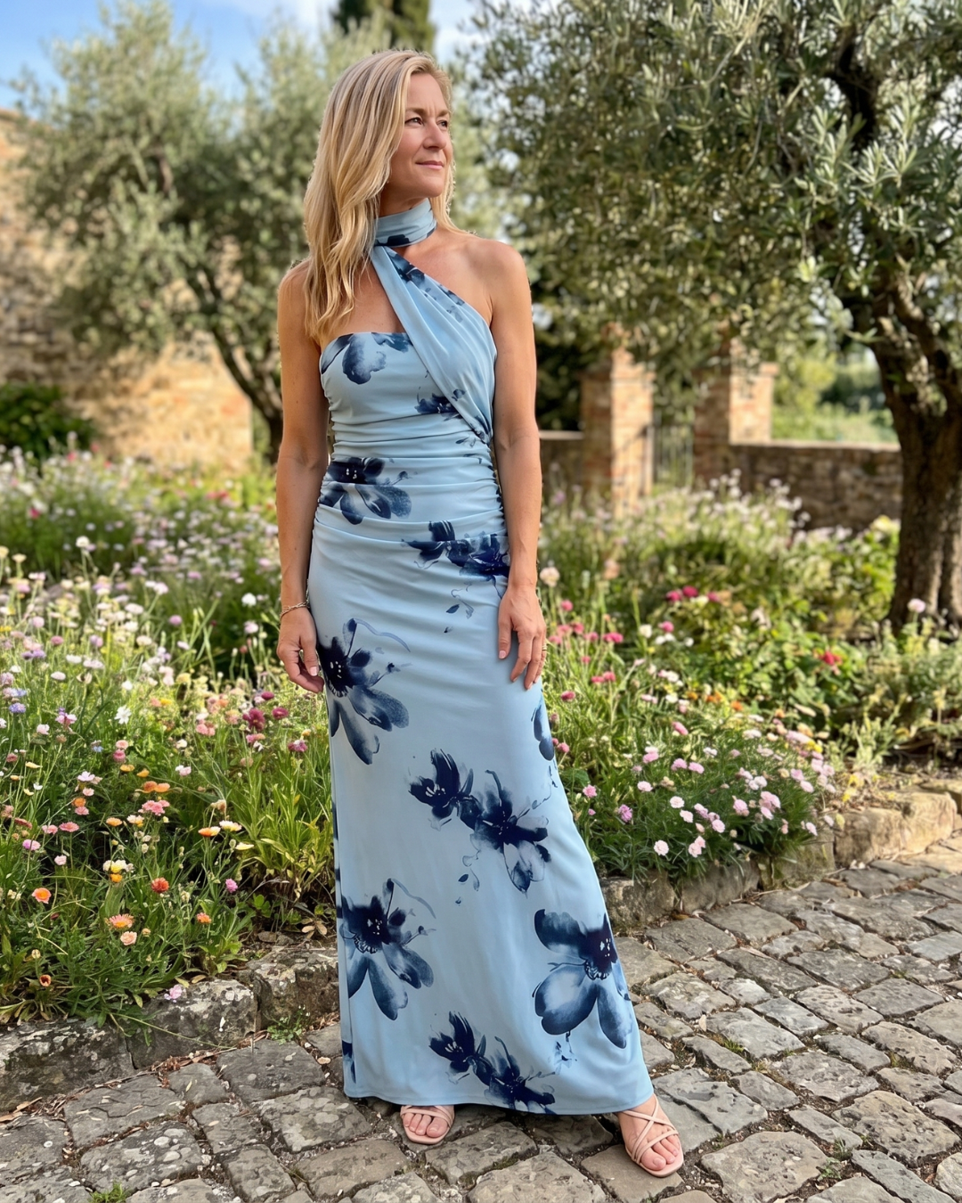Women's One Shoulder Wedding Guest Maxi Dress