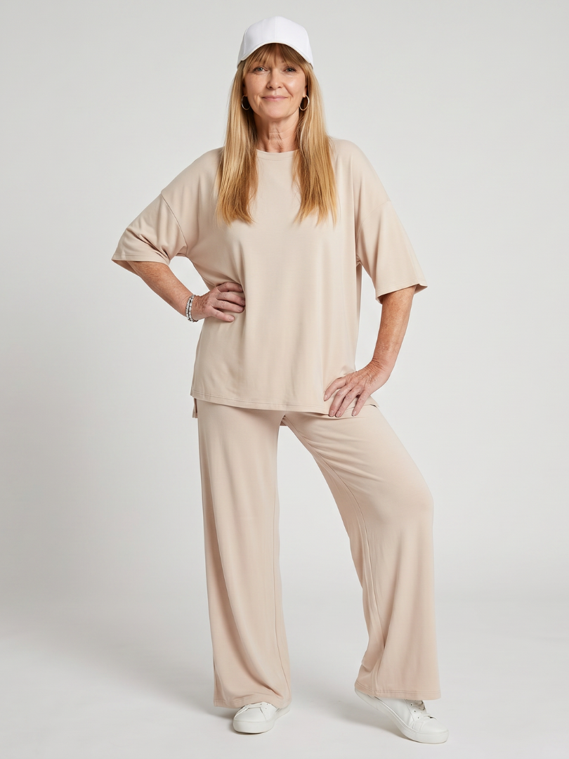 Women's Short Sleeve Summer Short Set – Beige