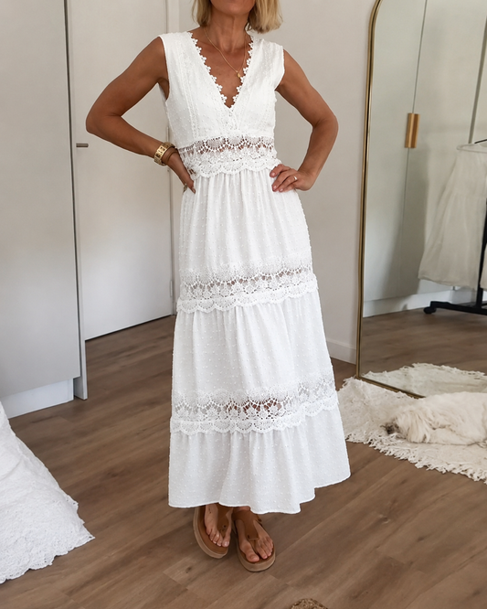 Women's V Neck Midi Dress – White