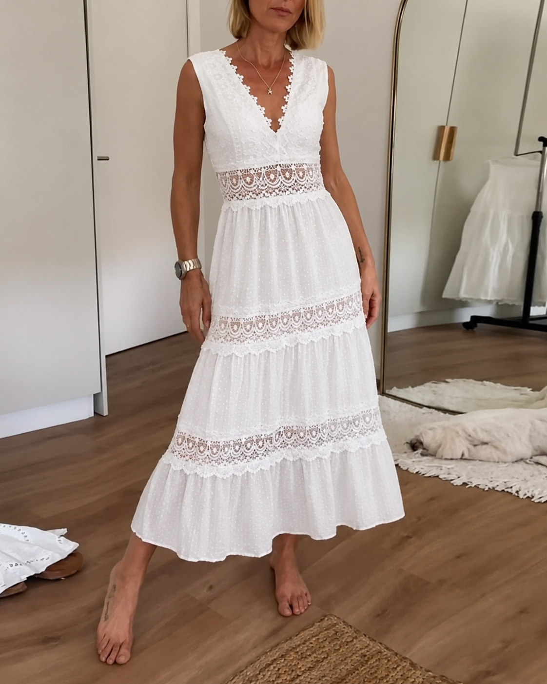 Women's V Neck Midi Dress