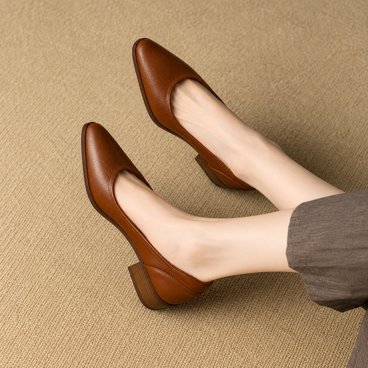 Women's Block Heel Pointed Toe Heels – Brown