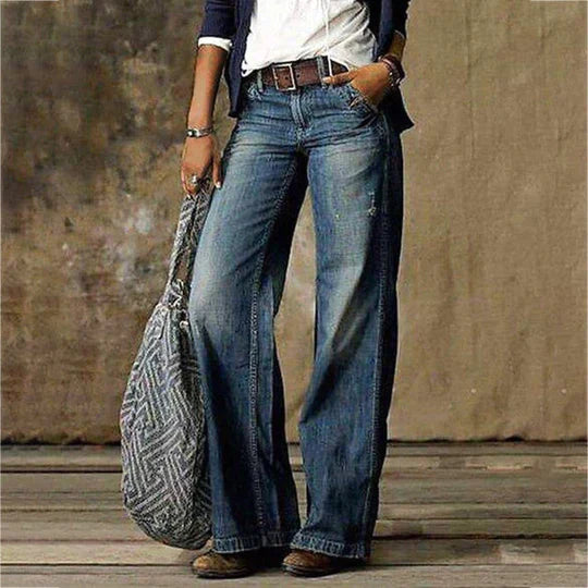 Women's Wide Leg High Waist Jeans – Blue