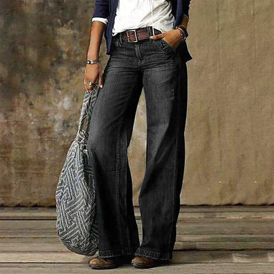 Women's Wide Leg High Waist Jeans – Black