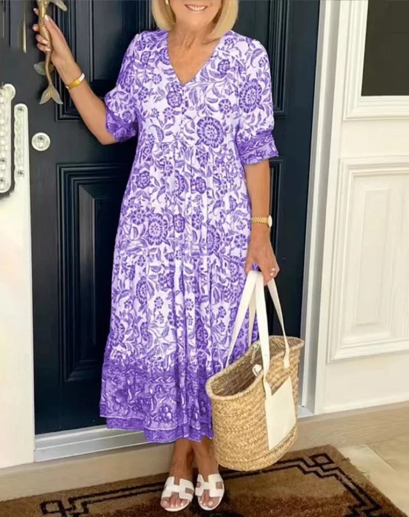 Women's V Neck Midi Dress – Purple