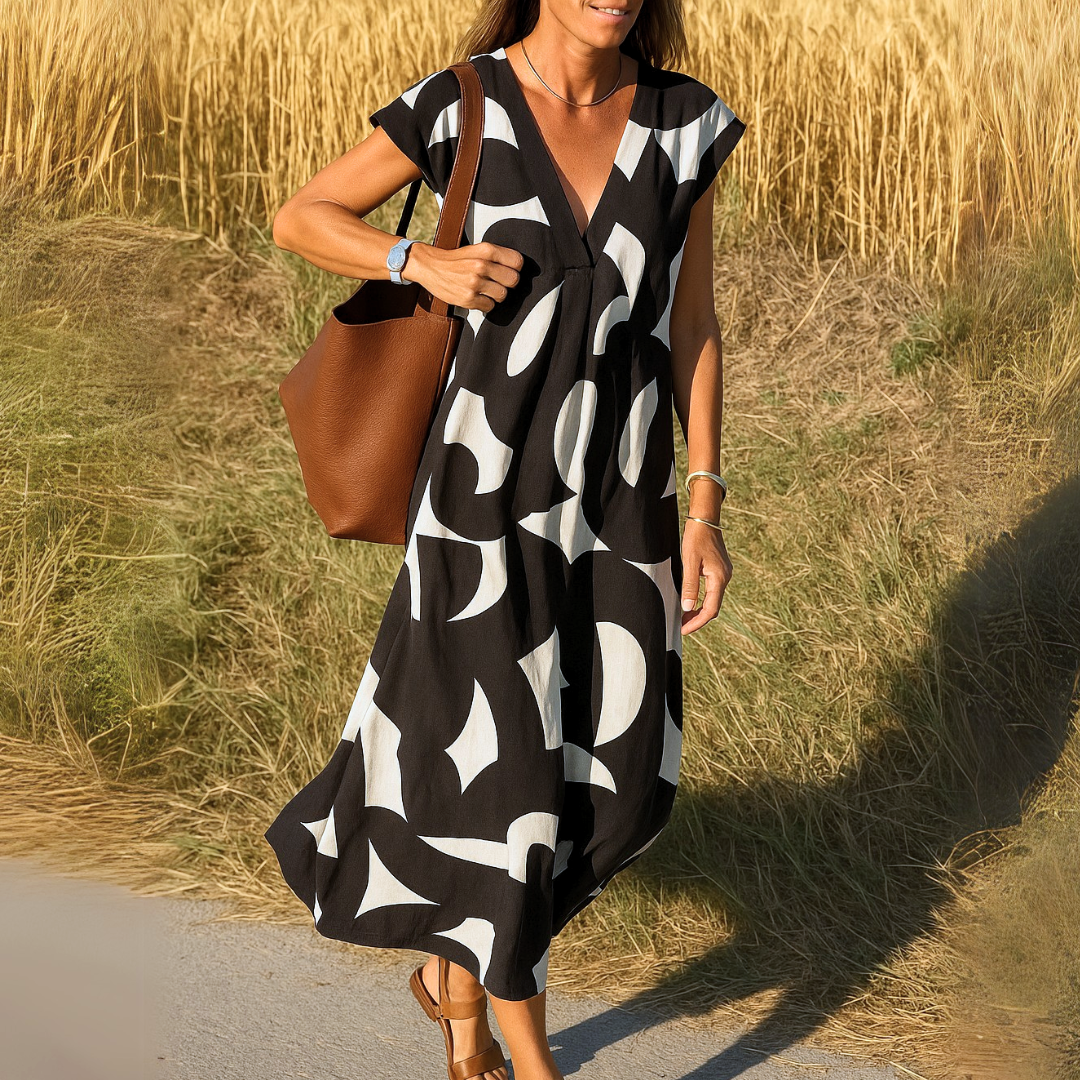 Women's V Neck Midi Dress – Black