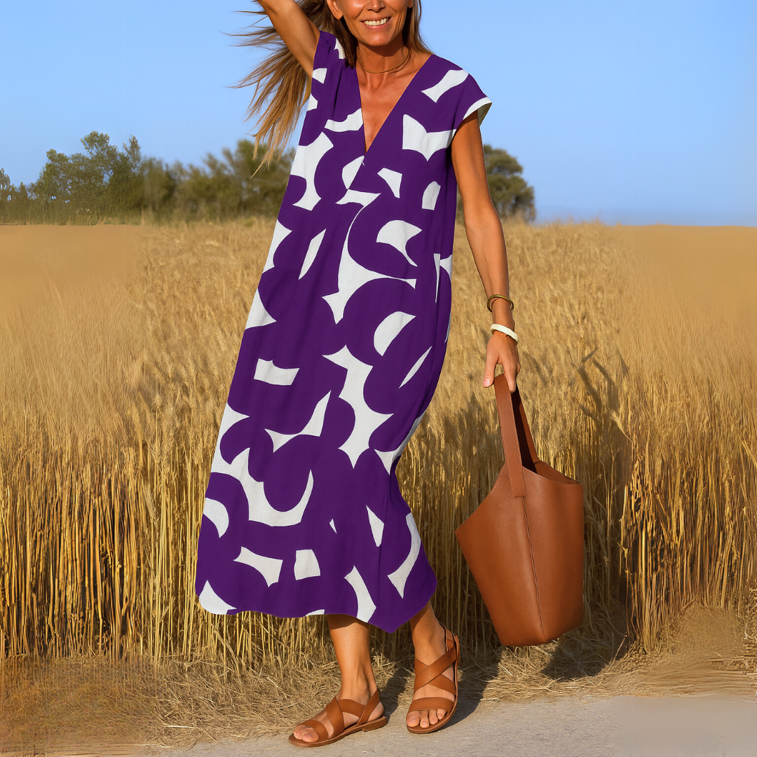 Women's V Neck Midi Dress – Purple