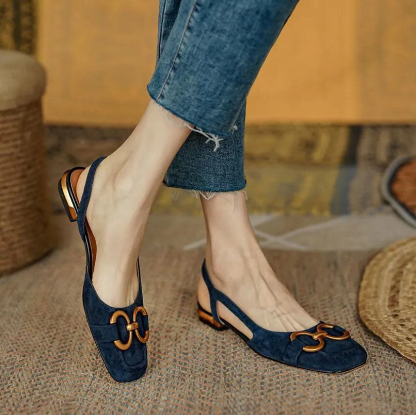 Women's Slingback Buckle Flats – Dark Blue