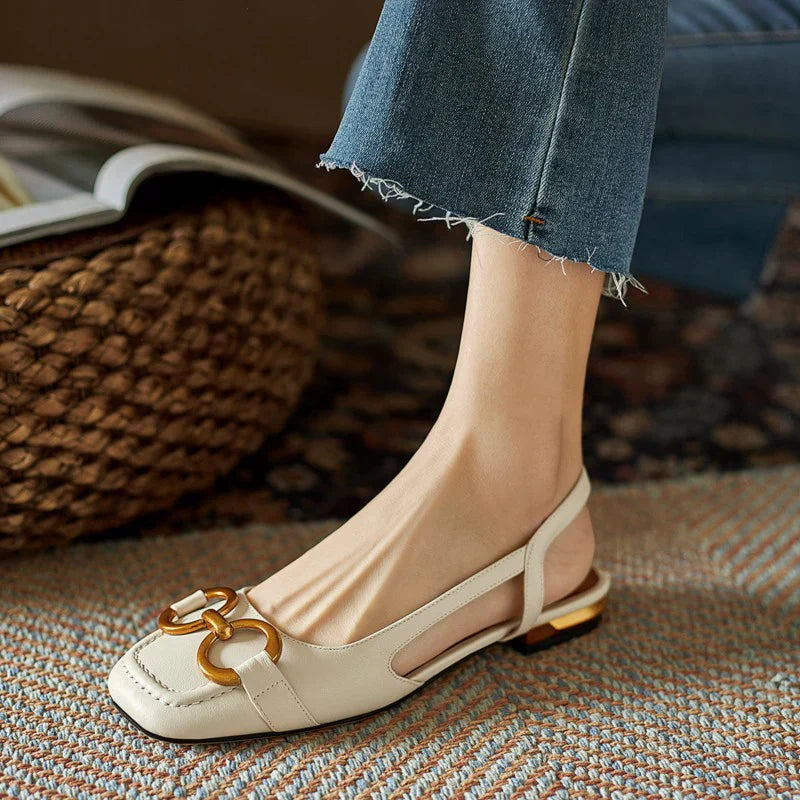 Women's Slingback Buckle Flats – Beige