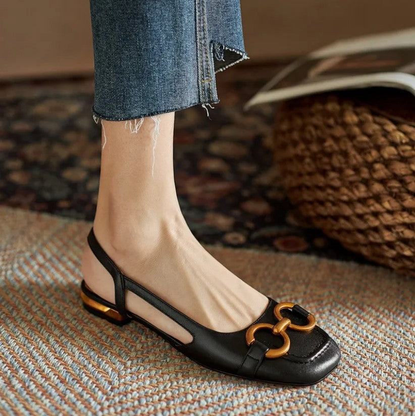 Women's Slingback Buckle Flats – Black