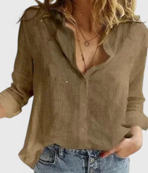 Women's V Neck Long Sleeve Blouse – Brown